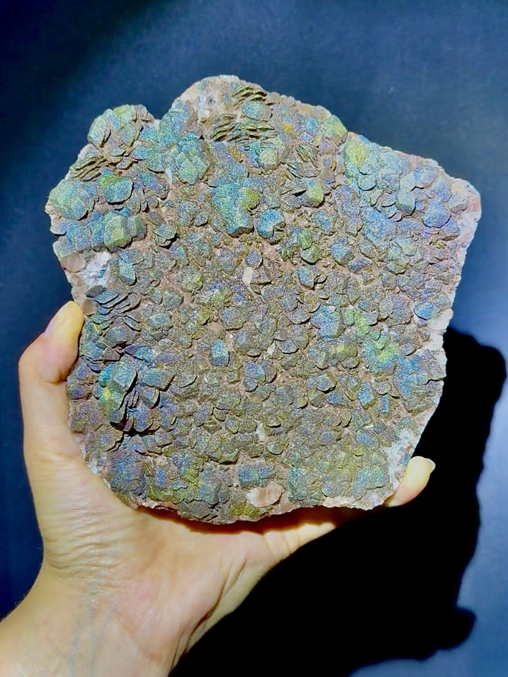 Rainbow chalcopyrite over Benz calcite